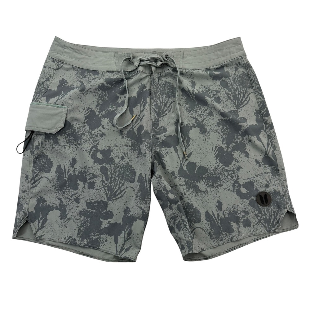 Linksoul Board Shorts Mens 36 Gray Floral Swim Trunks Drawstring Back Pocket